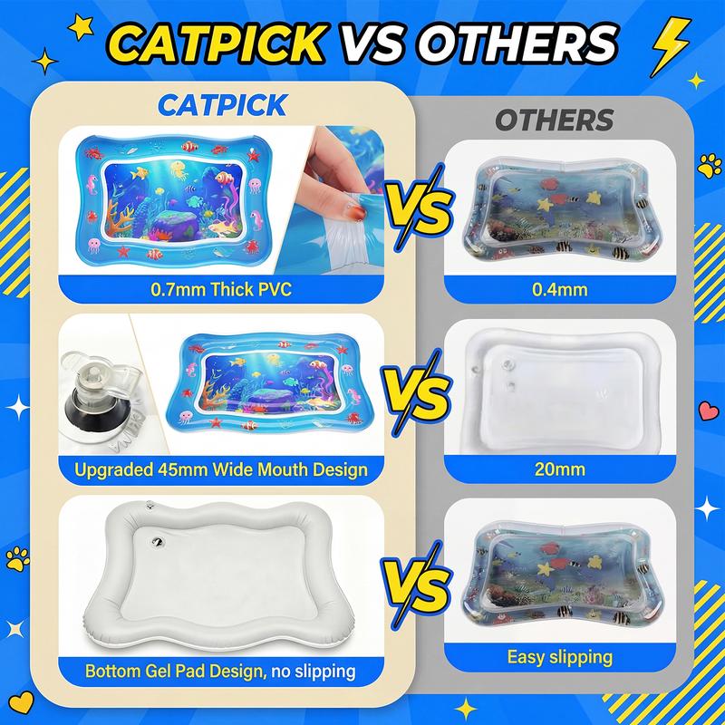 Thick 0.7mm PVC Cat Water Play Mat – Interactive Cooling Activity Pad with Floating Fish