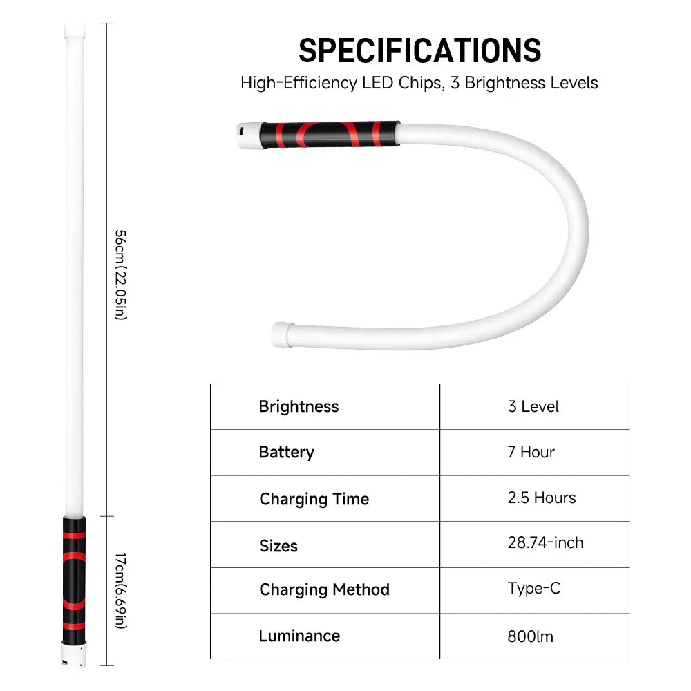 Bendable LED Flashlight Stick - 31" Flexible Design, 7-Hour Long Battery Life, High Lumens for Off-Road, Garage Mechanics, and Hard-to-Reach Areas Like Engine Bays