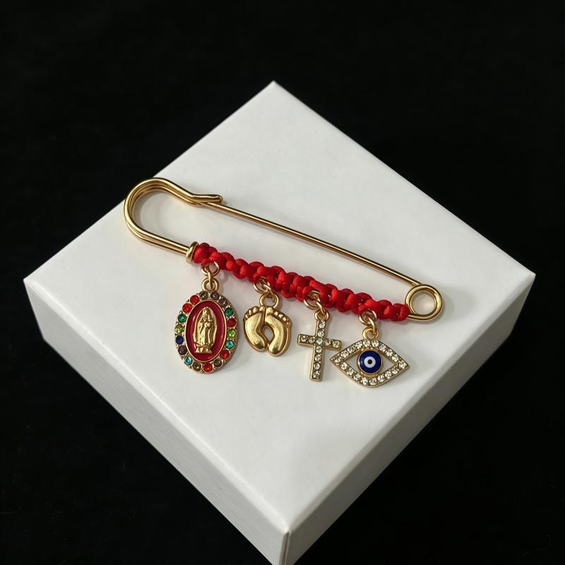 September Laurel Protection Brooch for Pregnancy & Baby Religious Charm Maternity Safety Pin Brooch – Virgin Mary, Cross & Evil Eye Belly Jewelry Pin