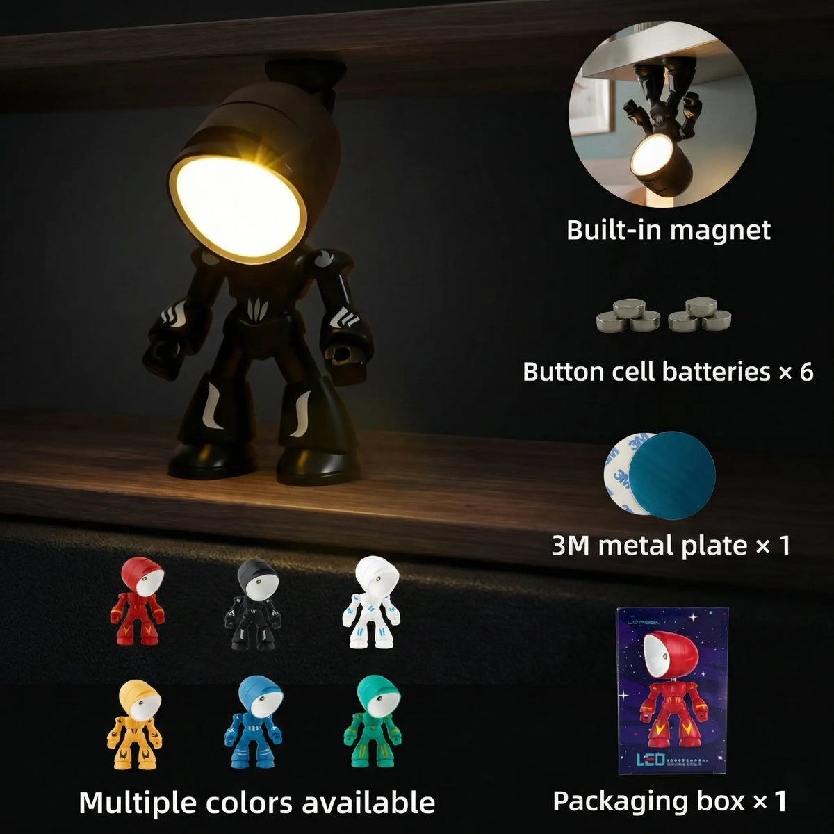 Cute LED Mini Robot Night Light with Magnetic Base – Soft Glow Decorative Atmosphere Lamp for Room Decor