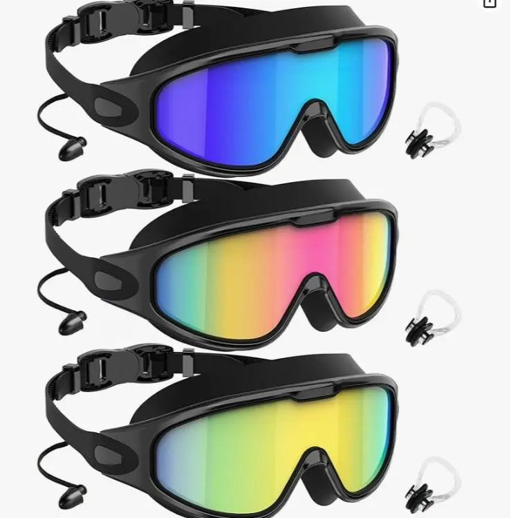 [Memorialday]MARISUN Goggles Swimming Adult Swim-Goggles: Wide View with UV400 Protection Anti Fog No Leak for Men and Women 3 Pack fit outdoorfun Swim Kit Nose Clips Swim Glasses summerwins