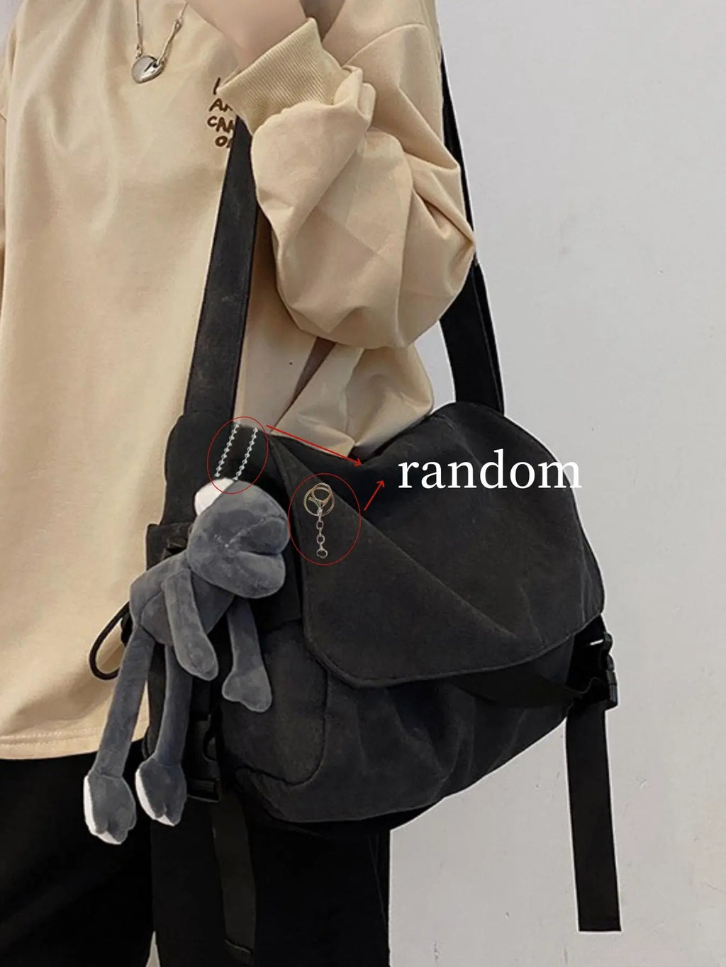 Men's Plain Canvas Crossbody Bag, Solid Color Trendy Versatile Crossbody Bag with Cartoon Charm, Casual Messenger Bag, Large Capacity Daily Commuting Shoulder Bag for Work & School, Casual Crossbody Bags