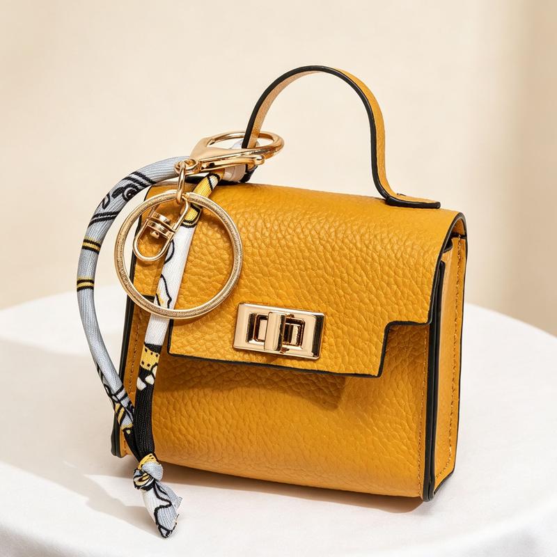 Mini Square Bag Pendant Keychain - High Quality Leather with Colorful Strap, Cute Car Keychain & Bag Charm Accessory