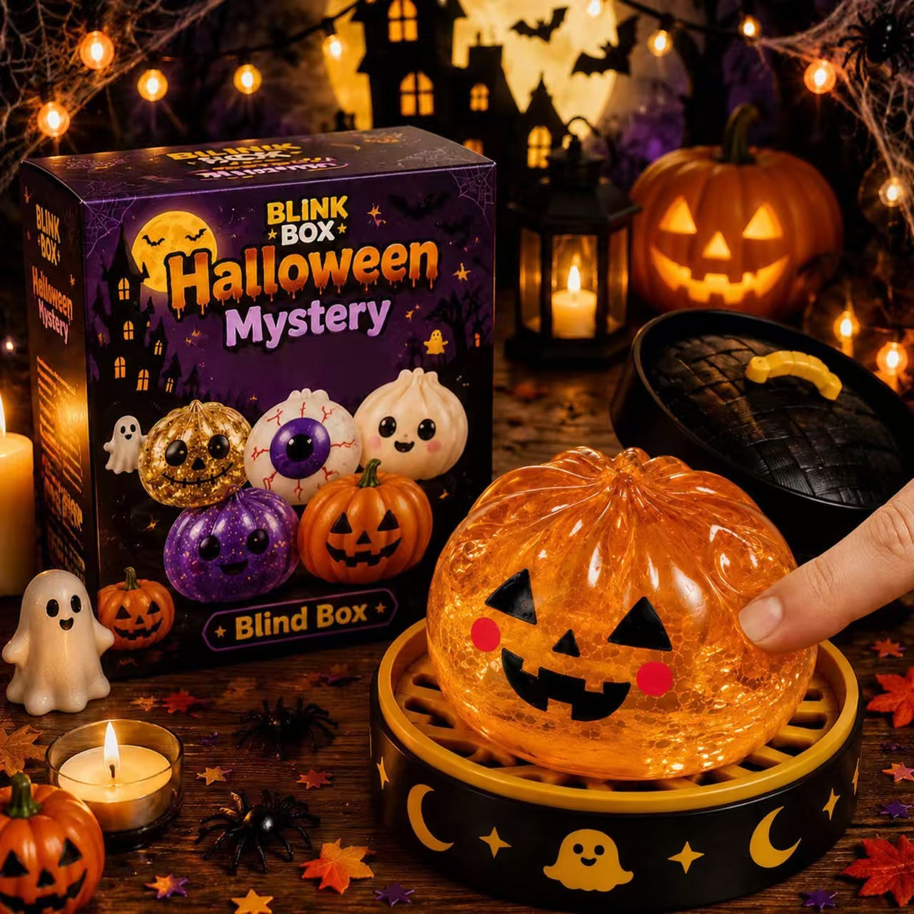 Cute Halloween scary ghost Maruko squeeze toy set, portable stress-relief hand squeeze toys, perfect Halloween party treat bag fillers and holiday gifts