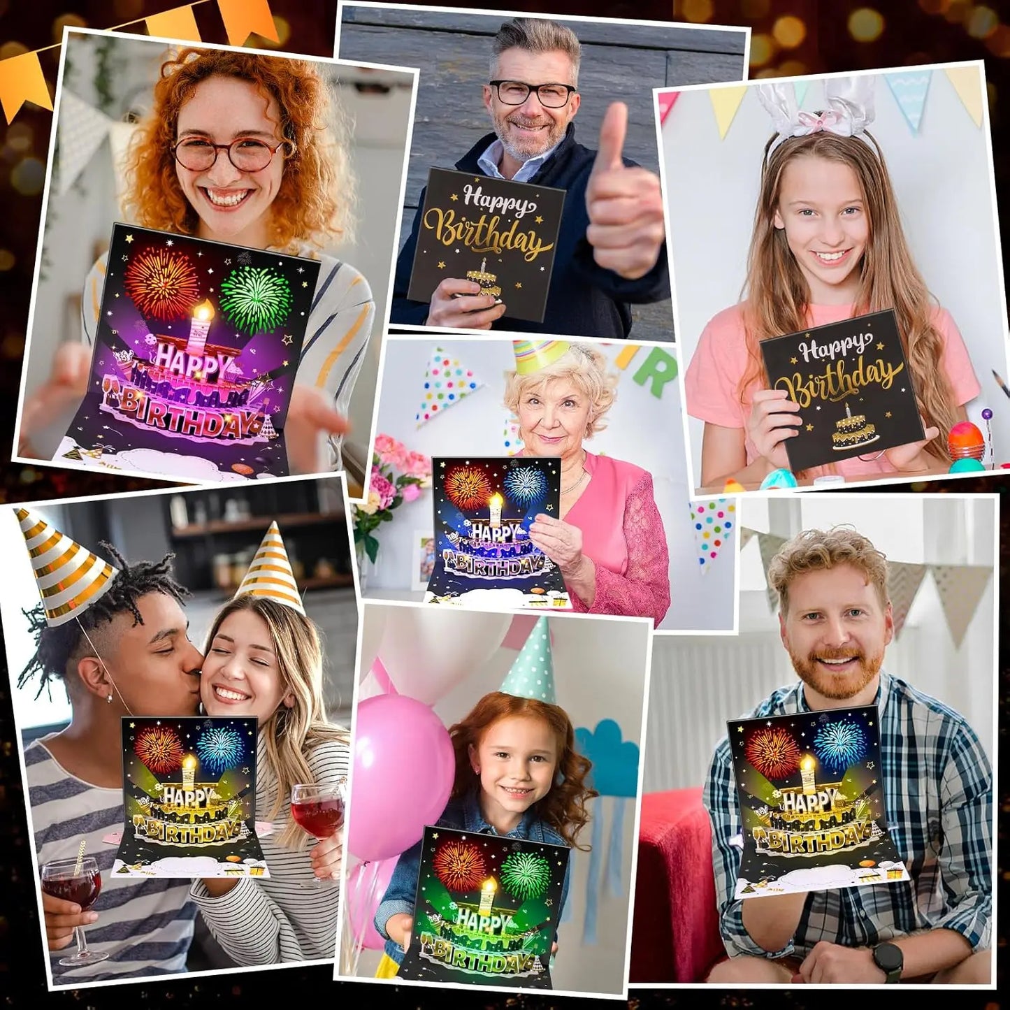 DIY Pop-Up Birthday Cake Card – Light, Music & Fireworks Black and Gold Gift