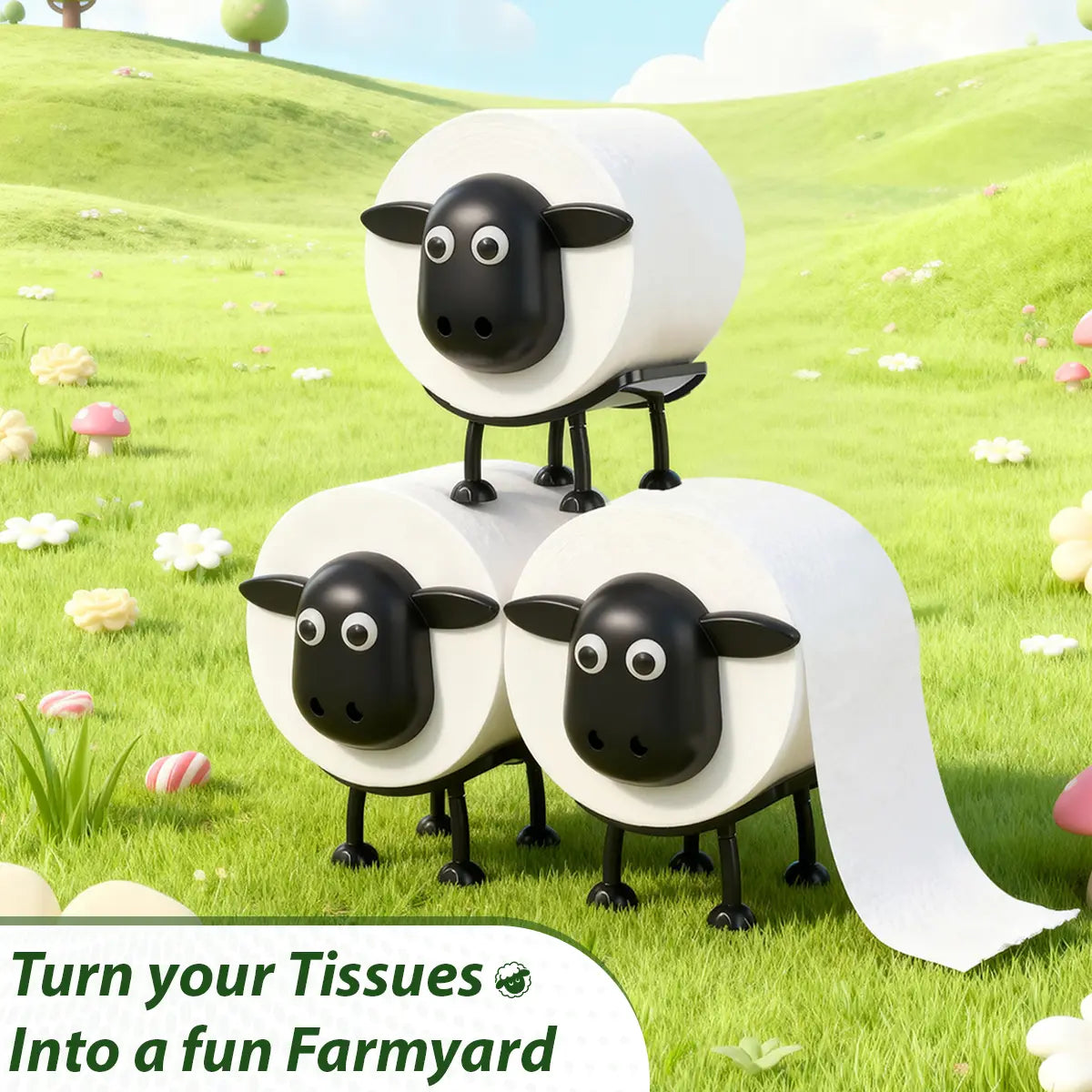 2026 Viral Funny Sheep Tissue Holder 3PCS Set – Cute 3D Printed Toilet Paper & Kitchen Roll Holder, Quirky Home Decor, Must-Have Household Essentials