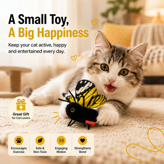 Interactive Electric Butterfly Cat Toy, 3 Smart Flying Modes, USB Rechargeable Hanging Teaser Toy with Washable Cover for Indoor Cats