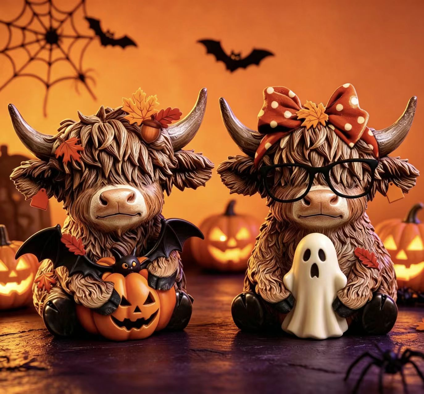 Gejoy Highland Cow Gift Halloween 3D Highland Cow Statue Holiday Seasonal Decoration Scottish Cow Figures Ornaments Gift for Women Men CowBoy Farmer Cattle Lovers, Summer Holiday Party Gift, Bathroom Decor, Housewarming Gift