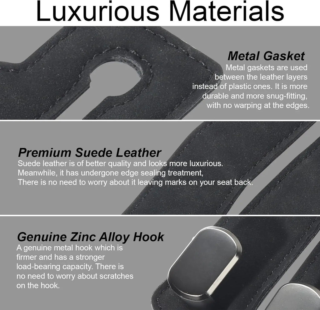 2pcs Heavy-Duty Car Seat Headrest Hooks – Leather & Metal Purse Organizer for Handbags & Groceries