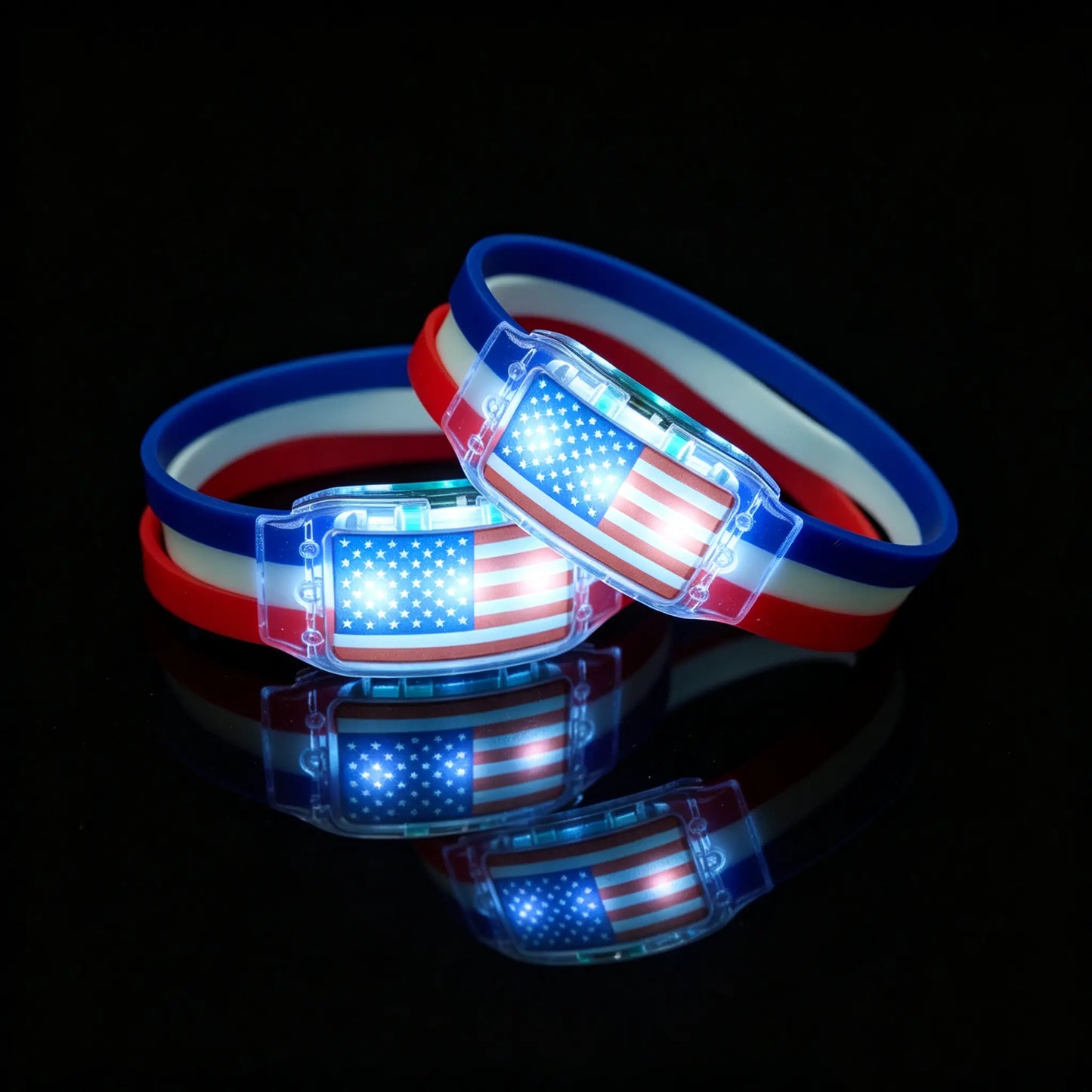USA Flag LED Light-Up Bracelets (2-Pack)