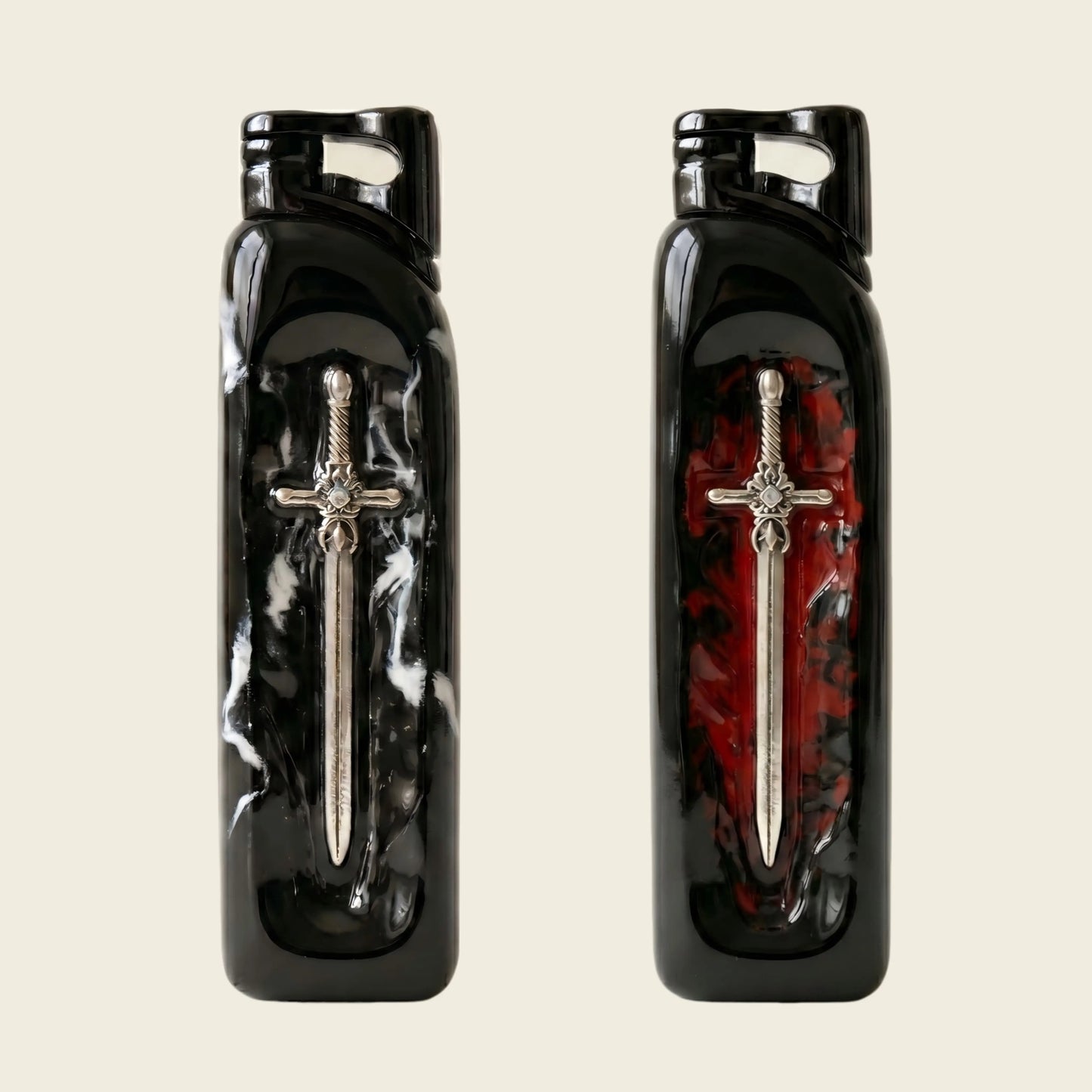 Refillable Butane Lighter with Vintage Sword Embossed Design