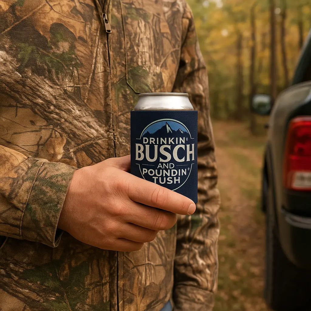"Drinkin' Buschh, Poundin' Tush" Funny Beer Can Insulator Neoprene Sleeve