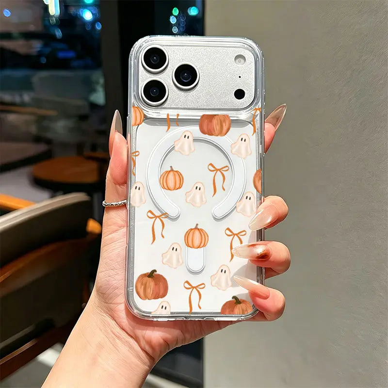 Ghost Pumpkin Halloween Phone Case, Soft Fall Watercolor Design Protective Case for iPhone 17/16/15/14/13/12/11 Series Gifts