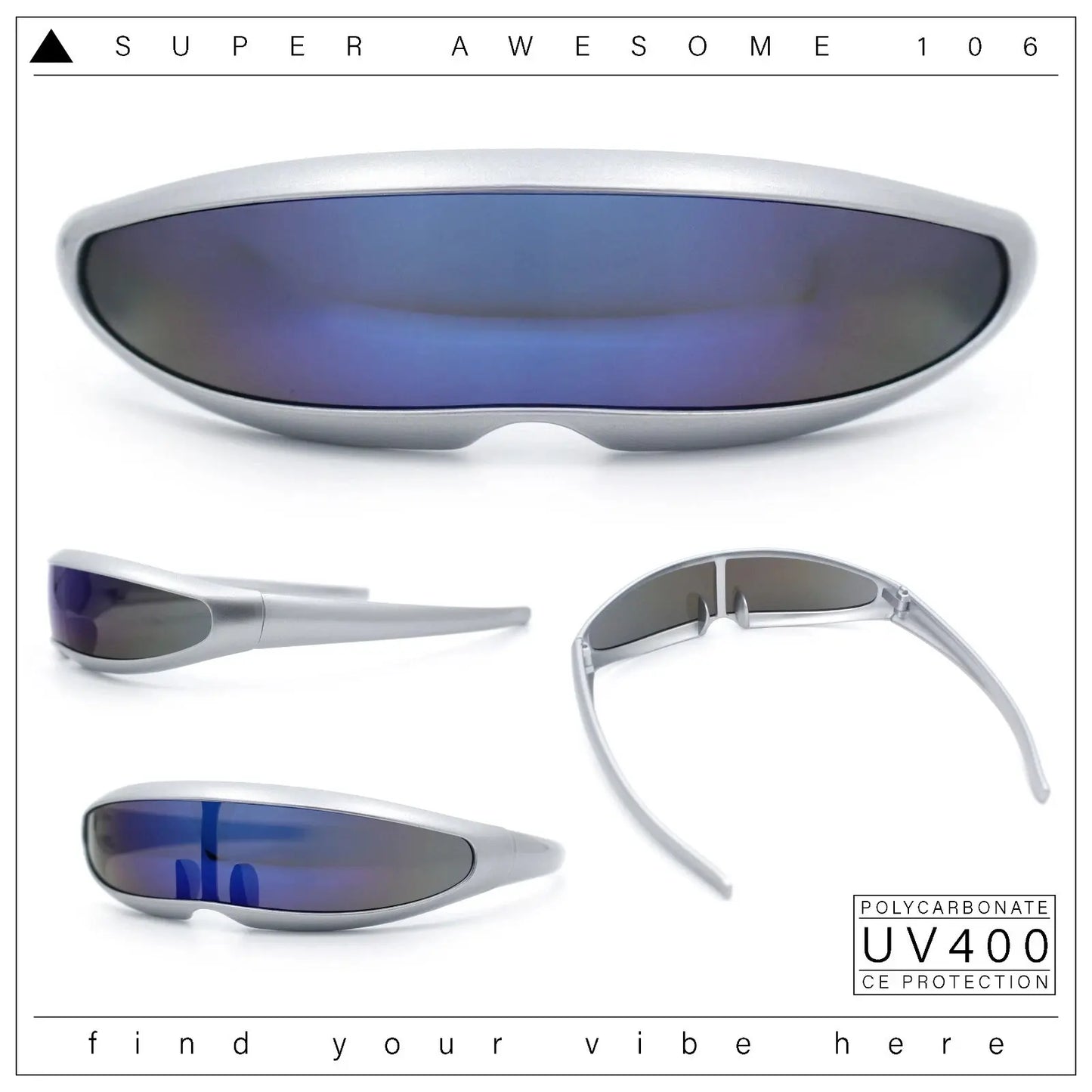 Futuristic Cyberpunk Cyclops Monolens Sunglasses - Robotic Mirror Lens Shades with UV400 Protection