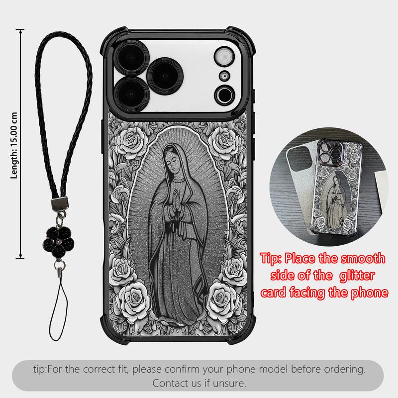 Rose & Guadalupe Catholic Coquette Case with Clover Strap for iPhone & Samsung Galaxy