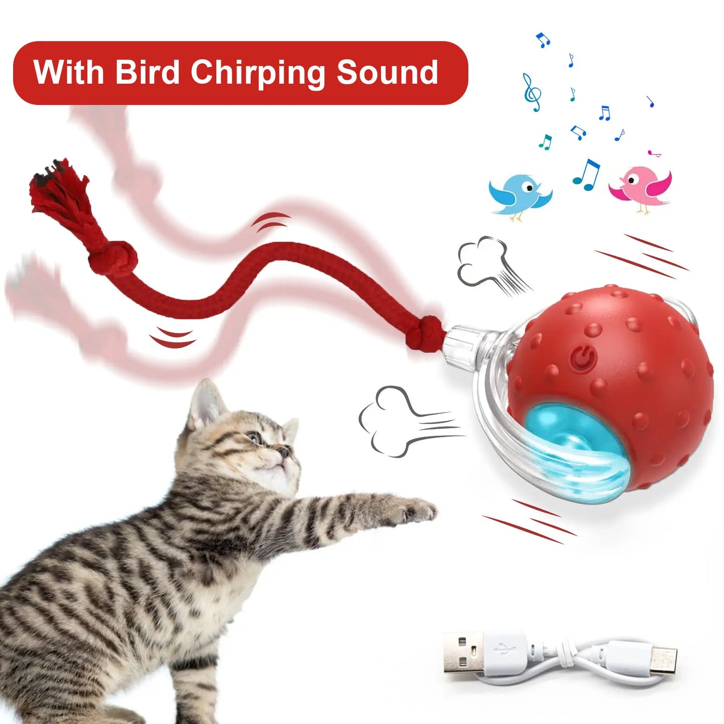 Interactive Cat Ball Toy | Bird Chirping & Motion Activated Rug Kicker
