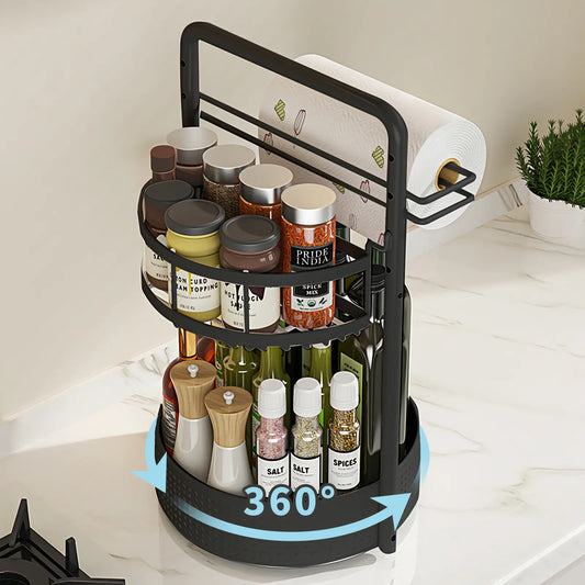 2-Tier Rotating Spice Rack Organizer – Adjustable Metal Lazy Susan for Kitchen & Pantry