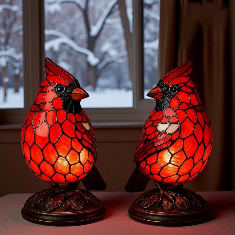 Lámpara Estatuilla de Pájaro Decorativa de Navidad, Luz de Cardenal de Resina Pintada a Mano, Decoración de Hogar para Mesita de Noche, Sala y Dormitorio