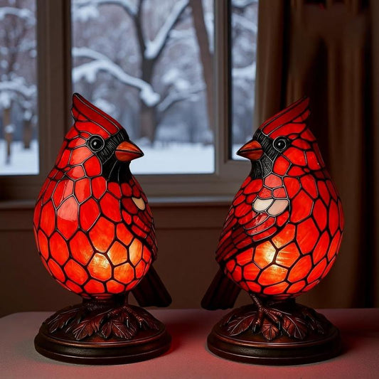 Christmas Decoration Bird Statue Lamp, Hand-Painted Resin Cardinal Light, Bedside Living Room Bedroom Home Decor