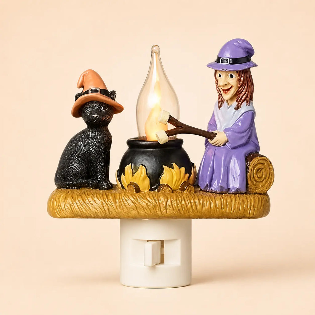 3D Flickering Campfire Plug-In LED Night Light – Cute Halloween & Christmas Resin Holiday Decoration