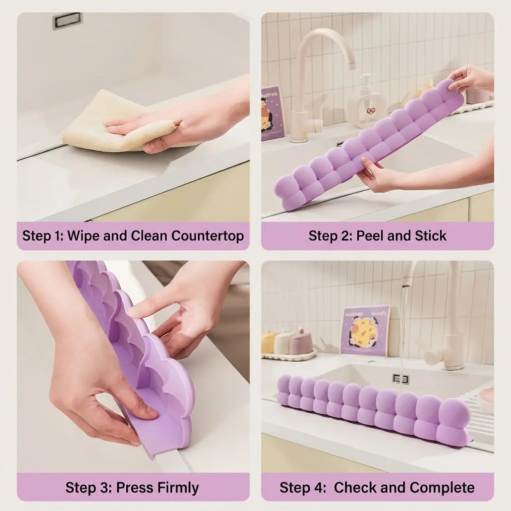 Silicone Kitchen & Bathroom Sink Splash Guard - 20"+ Modern Water Barrier with Suction Cups, Faucet Catcher for Dry Clothes & Clean Countertops (Ideal for Christmas, Wedding, Party)
