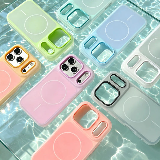 Color-Block Matte Translucent Magnetic Shockproof Case for iPhone 17-11 Series