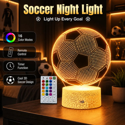 3D Soccer Ball Night Light – LED Optical Illusion Lamp with Remote Control