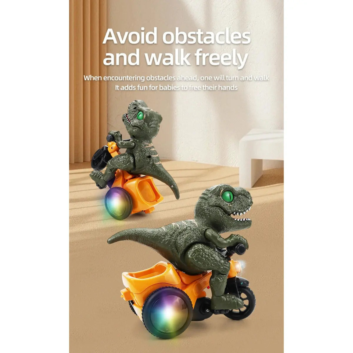Electric Dino Tricycle Stunt Toy Interactive Musical Toy with Rotating Light Sensor Toy Kids Birthday Gift