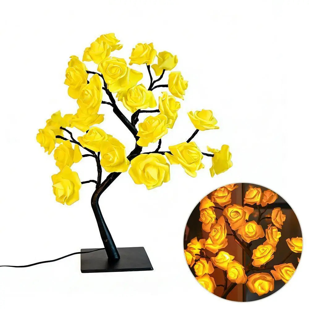 LED Rose Flower Tree Lamp - USB/Battery Powered Tabletop Decor Gift