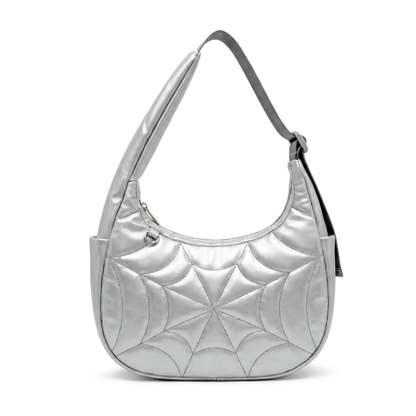 Spider Web Puffer Shoulder Bag for Women - Lightweight Quilted Nylon Crossbody Purse