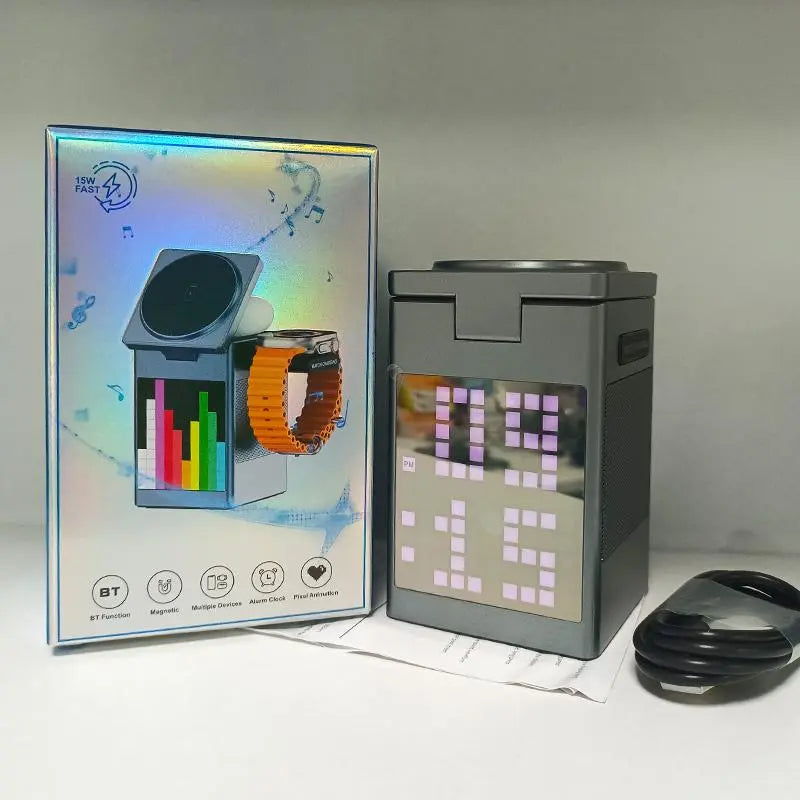 6-in-1 Wireless Charger Speaker with MagSafe Stand & LED Clock