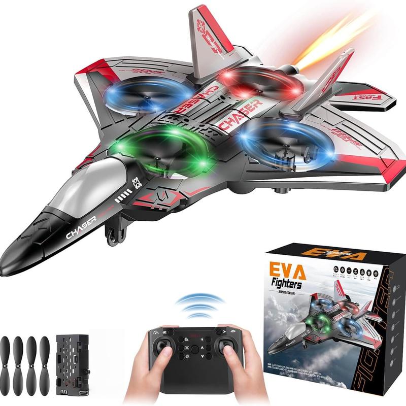 RC Flying Fighter Jet Toy with LED Lights & Stunt Rotation – Durable EVA Foam Remote Control Plane