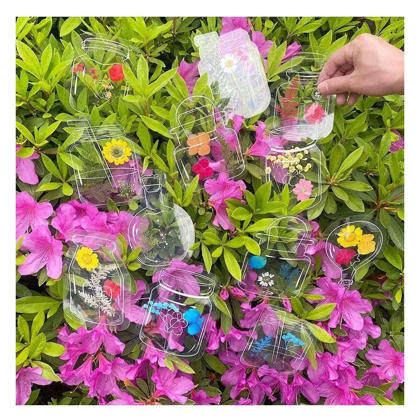 Transparent dried flower bookmark DIY craft kit for children, cartoon pressed flowers, plants, leaves, sticky notes, autumn