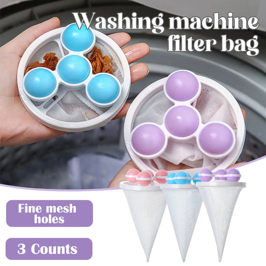 3 Counts Washing Machine Filter Bag, Reusable Floating Hair Filter for Laundry