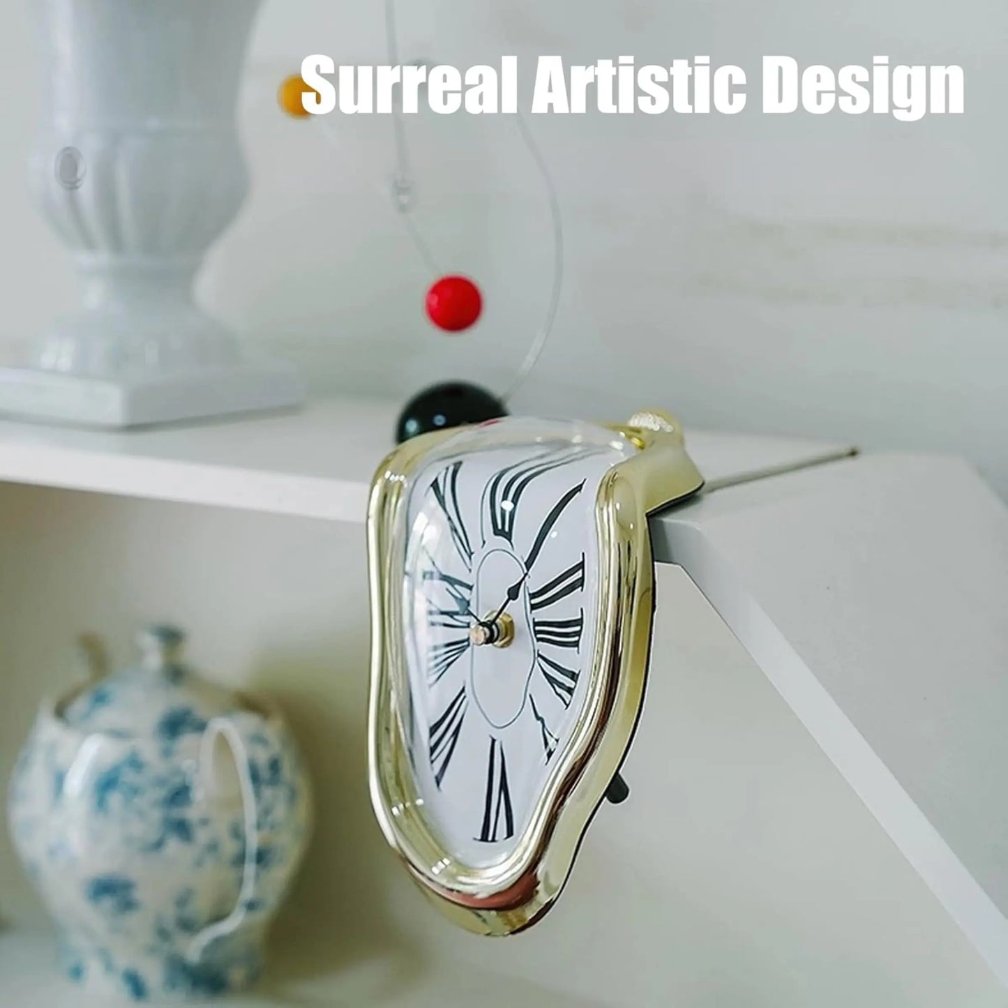 Surrealism Style Melting and Twisting Decorative Wall Clock, Roman Numeral Display, Battery-Powered (Requires 1 AA Battery), Creative Home Decoration Clock for Bedroom, Living Room, Study, Holiday Gift