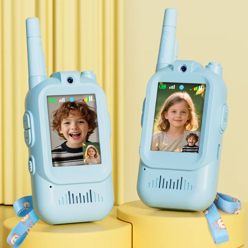 Children's Video Walkie-Talkies with Camera, Two-Way Real-Time HD Screen Walkie-Talkie Toys, Long-Range Smart Walkie-Talkie Set, Ideal for Outdoor Adventures, Camping, and Hiking, Great for Birthday Gifts, (Pink/Blue/Purple)