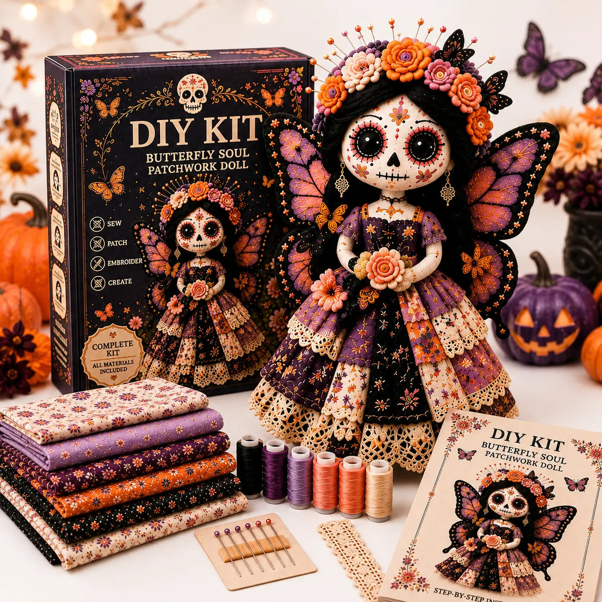 Halloween DIY Sewing Craft Kit – Complete Hand Sewing & Patchwork Art Set for Home Decor