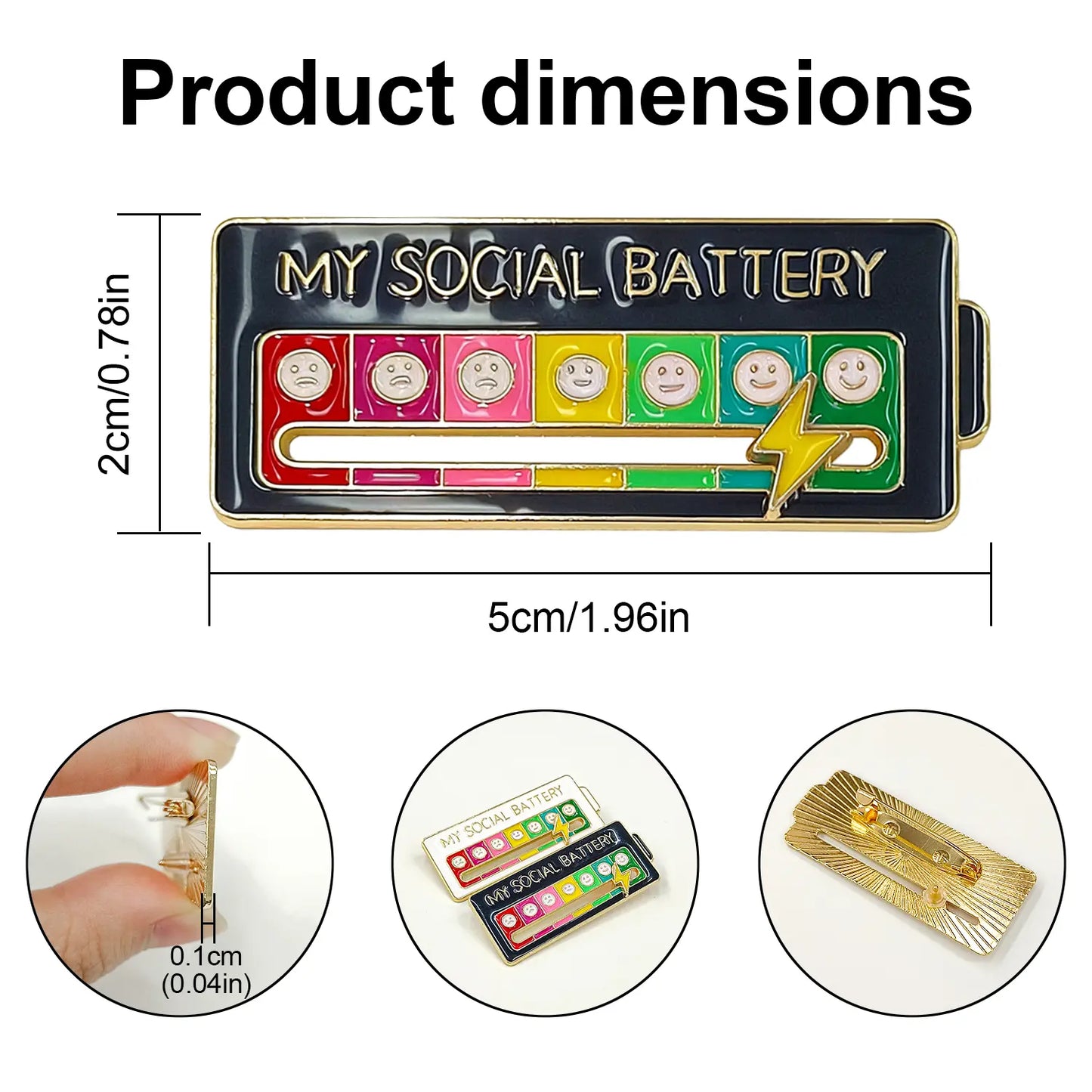 2 Pack Social Battery Slider Pins – Interactive Mood Badge for Introverts