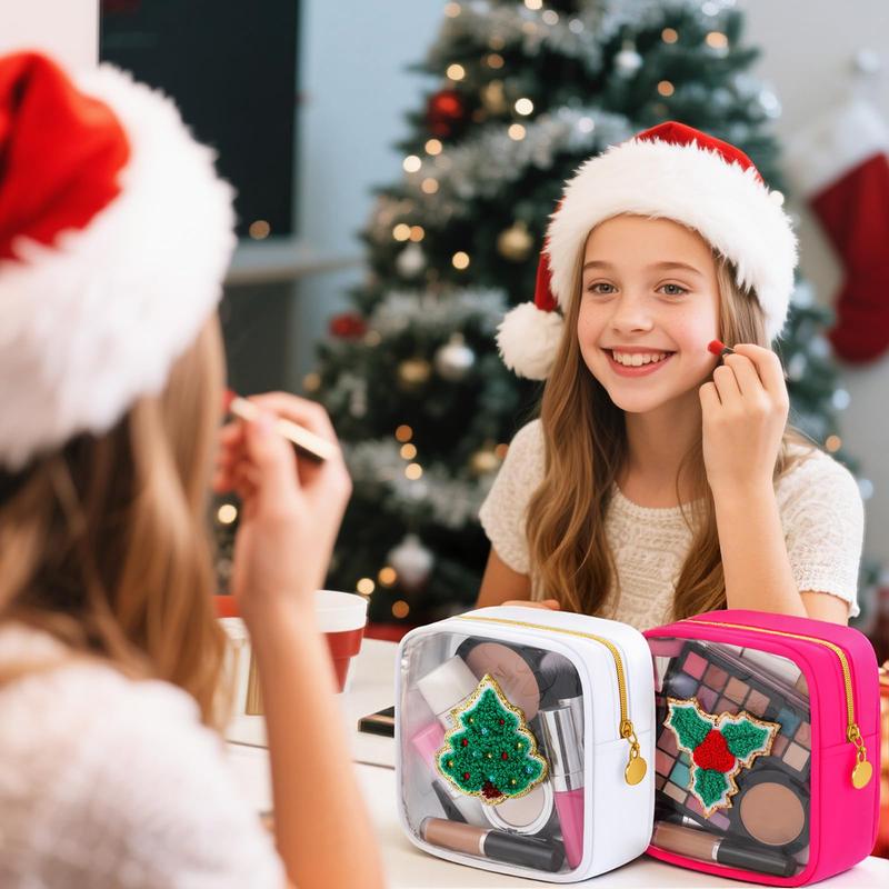 Christmas Patch Mini Cosmetic Makeup Bag with Clear Window (6/9/12 Pcs) – Holiday Secret Santa Favor