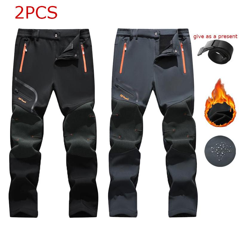 Men's Waterproof Fleece Lined Thermal Pants with Zip Pockets for Cold Weather Hiking