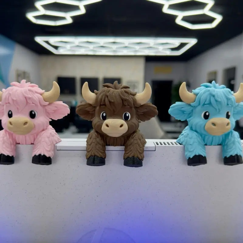 Highland Cow Monitor Buddy & Screen Sitter – 3D Printed Emotional Support Office Desk Companion