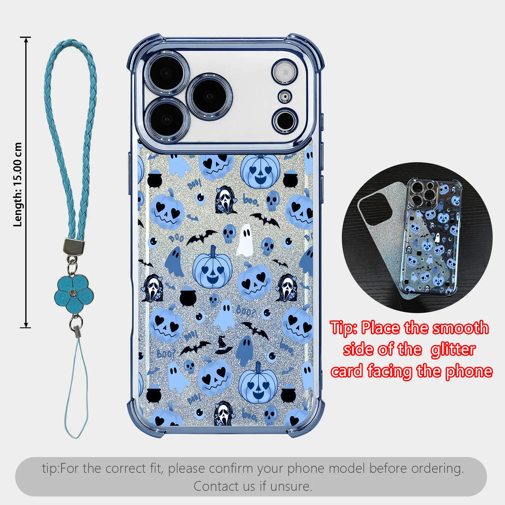 Cute Halloween Pumpkin Ghost Phone Case for iPhone 17 Pro Max – Transparent Shockproof Soft Silicone Cover