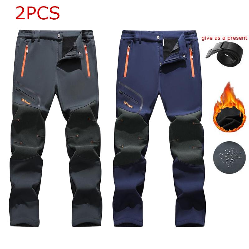Men's Waterproof Fleece Lined Thermal Pants with Zip Pockets for Cold Weather Hiking