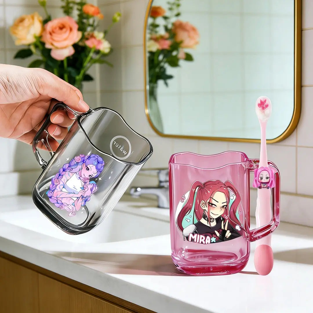 Cute Cartoon Character Acrylic Toothbrush Holder & Cup Set