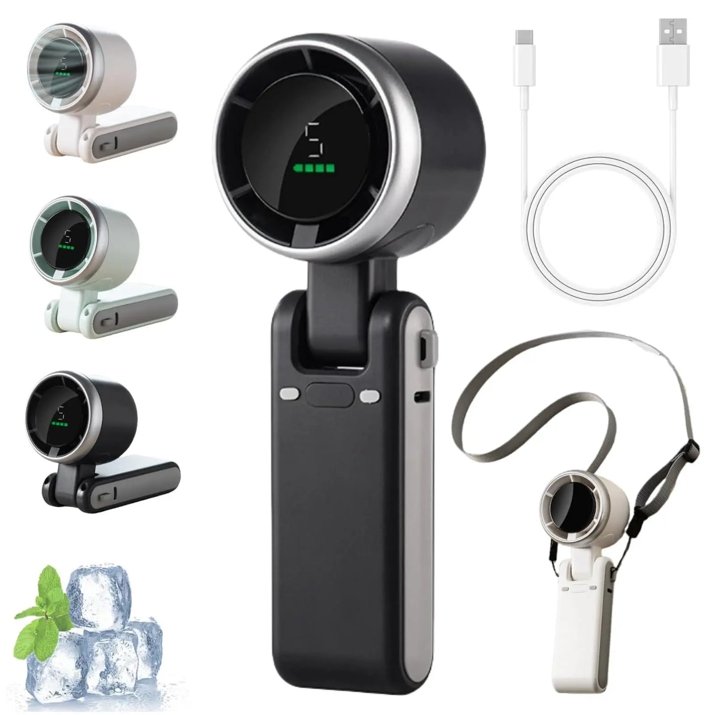 5-Speed Portable Turbo Handheld Fan: 12H Long-Life Battery for Travel & Beach