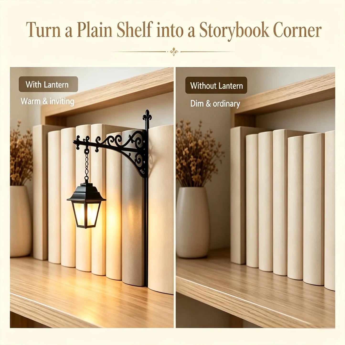 Mini Library Lantern Shelf Lamp for Cozy Reading Nook Decor