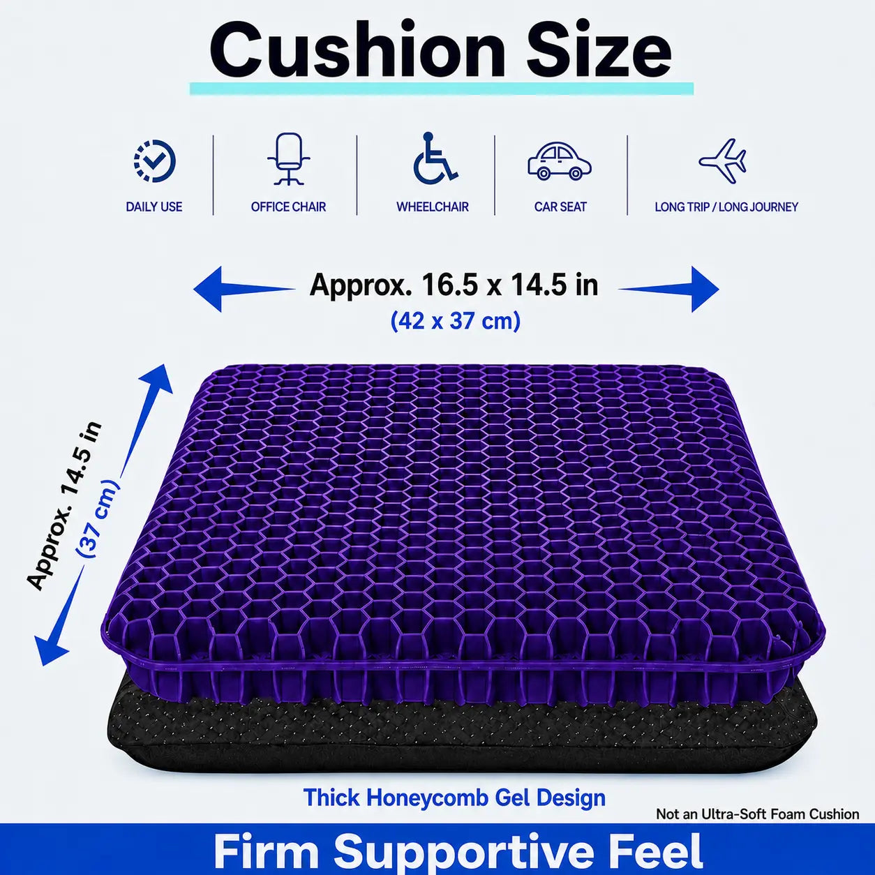 Cooling Gel Cushion for Long Sitting, Honeycomb Breathable Seat Pad with Pressure Relief