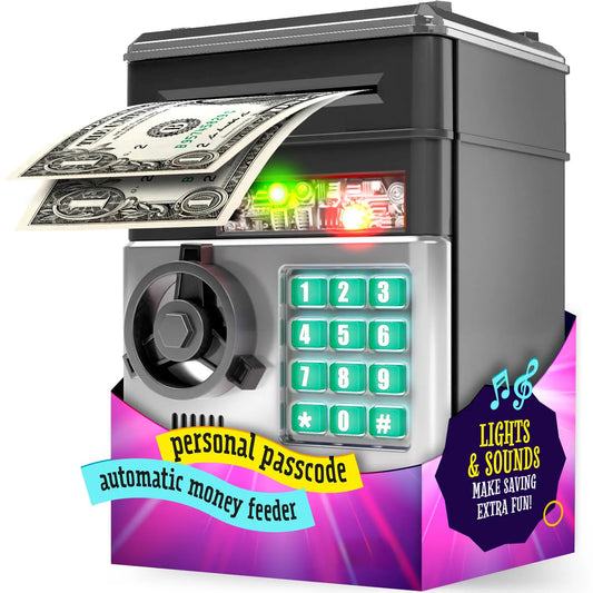 Piggy Bank for Boys Adults, Electronic ATM Coin Cash Bank with Password Code Lock and Auto Grab Bill Slot, Large Capacity Coin Bank Money Jar for Adults, Designed for All US Coins, Capacity 10000+
