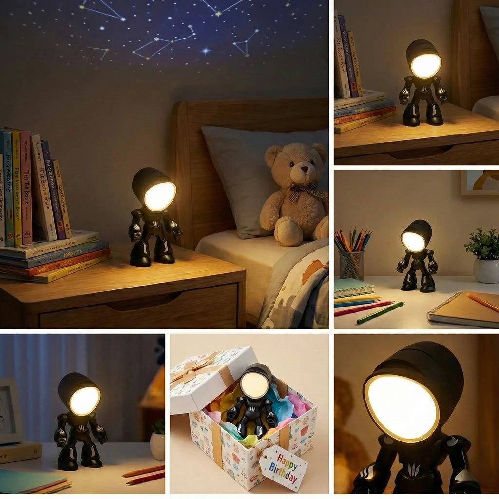 Cute LED Mini Robot Night Light with Magnetic Base – Soft Glow Decorative Atmosphere Lamp for Room Decor