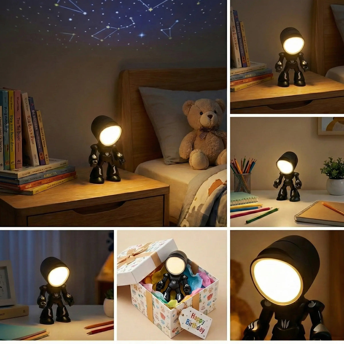 Cute LED Mini Robot Night Light with Magnetic Base – Soft Glow Decorative Atmosphere Lamp for Room Decor